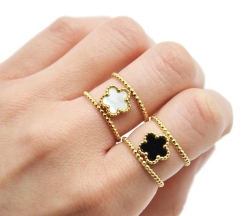 Bague-Large-Contour-Billes-Acier-Dore-avec-Fleur-Resine-ou-Nacre