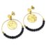 Boucles-dOreilles-Medaille-Martelee-Acier-Dore-et-Anneau-Pierres-Noires