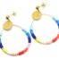 Boucles-dOreilles-Medaille-Martelee-Acier-Dore-et-Anneau-Perles-Multicolores