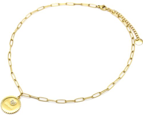 Collier-Chaine-Maillons-avec-Medaille-Maman-Contour-Points-Acier-Dore