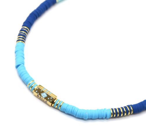 Collier-Perles-Degrade-Bleu-avec-Tube-La-Vie-Est-Belle-Acier-Dore