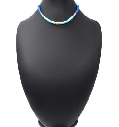 Collier-Perles-Degrade-Bleu-avec-Tube-La-Vie-Est-Belle-Acier-Dore