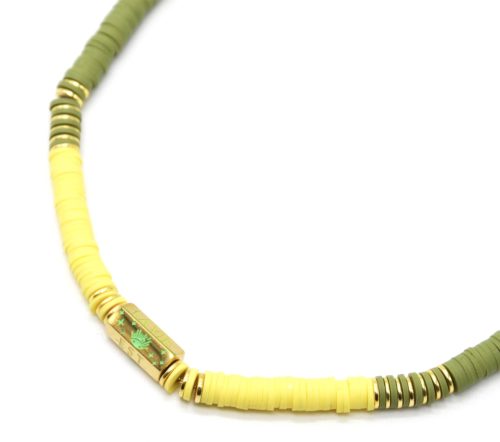 Collier-Perles-Degrade-Vert-avec-Tube-La-Vie-Est-Belle-Acier-Dore