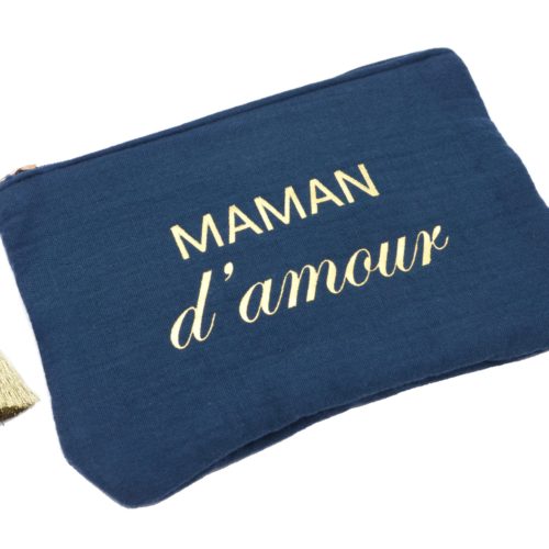 Trousse-Pochette-Coton-Bleu-Marine-Message-Maman-en-Or-Pompon-Dore