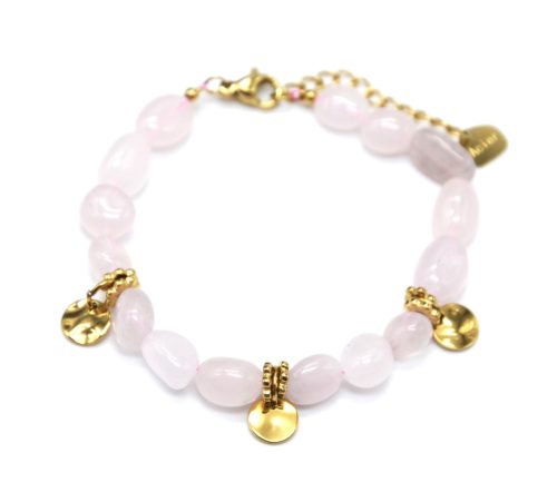 Bracelet-Pierres-Roses-avec-Pampilles-Martelees-Acier-Dore