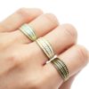 Bague-Anneau-3-Rangs-Email-Couleur-Motif-Points-Acier-Dore
