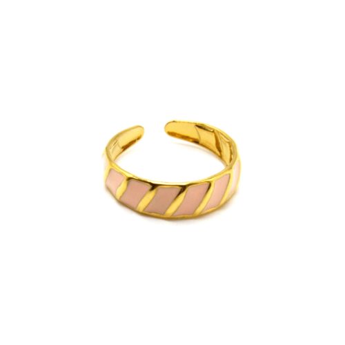 Bague-Anneau-Email-Rose-Motif-Zebre-Acier-Dore