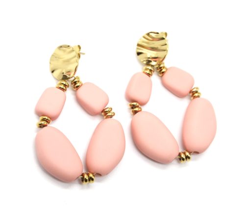 Boucles-dOreilles-Medaille-Acier-Dore-et-Goutte-Perles-Rose-Mat