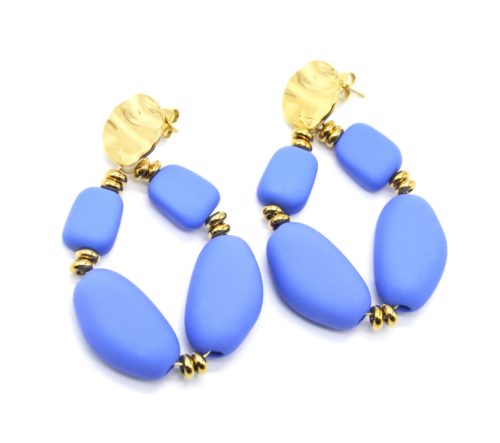 Boucles-dOreilles-Medaille-Acier-Dore-et-Goutte-Perles-Bleu-Mat