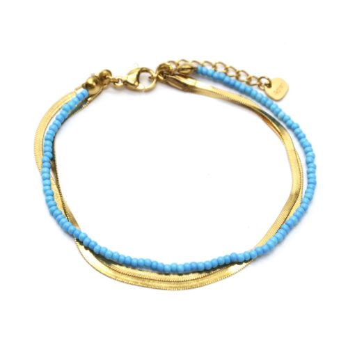 Bracelet-Double-Chaines-Serpent-Acier-Dore-et-Perles-Turquoises