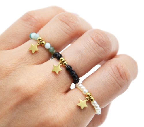 Bague-Elastique-Perles-ou-Pierres-avec-Billes-et-Pampille-Etoile-Acier-Dore