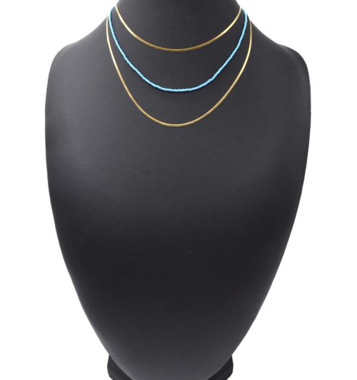 Collier-Double-Chaines-Serpent-Acier-Dore-et-Perles-Turquoises