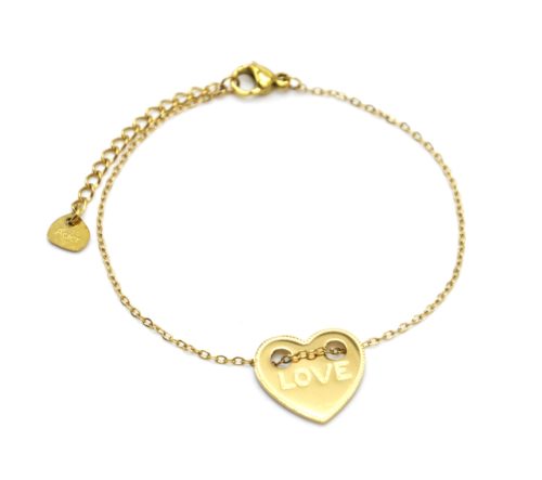 Bracelet-Fine-Chaine-avec-Medaille-Coeur-Love-Acier-Dore