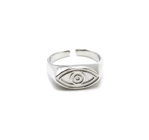 Bague-Style-Chevaliere-avec-Oeil-Acier-Argente