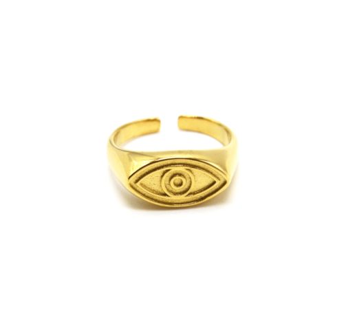 Bague-Style-Chevaliere-avec-Oeil-Acier-Dore