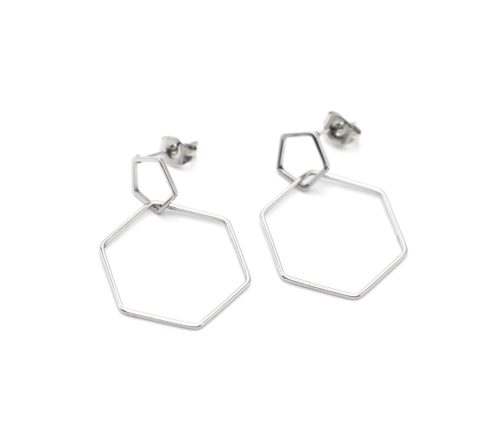 Boucles-dOreilles-Pendantes-Hexagone-Contour-Acier-Argente