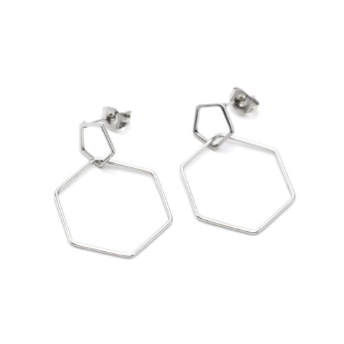 Boucles-dOreilles-Pendantes-Hexagone-Contour-Acier-Argente