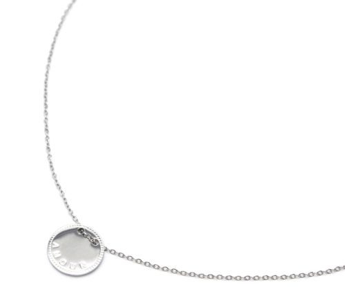 Collier-Fine-Chaine-Pendentif-Medaille-Gravee-Amour-Acier-Argente