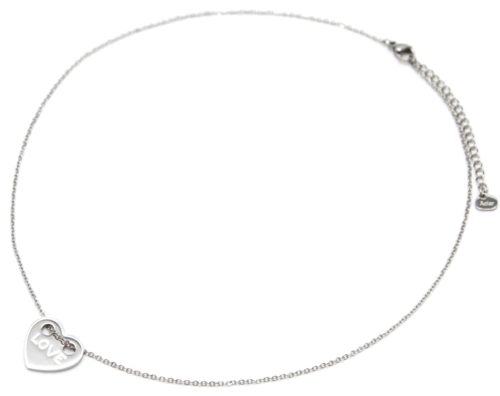 Collier-Fine-Chaine-Pendentif-Medaille-Coeur-Love-Acier-Argente