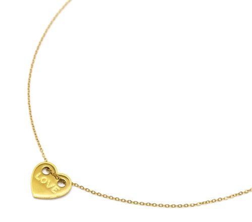 Collier-Fine-Chaine-Pendentif-Medaille-Coeur-Love-Acier-Dore