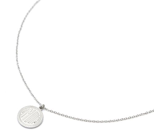 Collier-Fine-Chaine-Pendentif-Medaille-Ronde-Amour-Acier-Argente