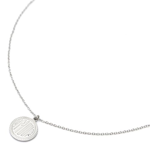 Collier-Fine-Chaine-Pendentif-Medaille-Ronde-Amour-Acier-Argente