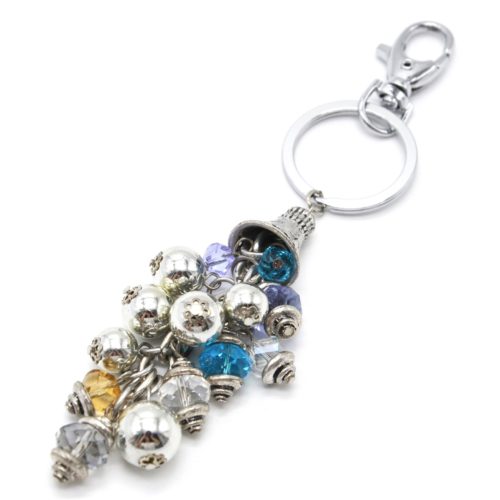 Porte-Cles-Bijou-de-Sac-Grappe-de-Perles-Multicolores-et-Billes-Metal-Argente