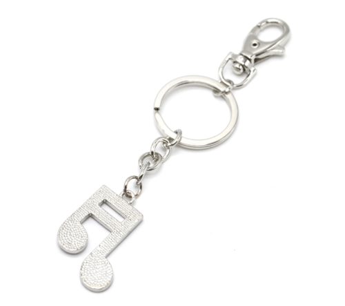 Porte-Cles-Bijou-de-Sac-Note-de-Musique-Metal-Argente-et-Strass