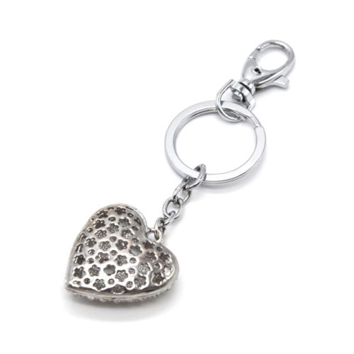 Porte-Cles-Bijou-de-Sac-Coeur-Email-Noir-Metal-Argente-et-Strass