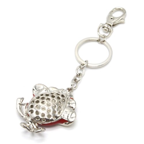 Porte-Cles-Bijou-de-Sac-Tulipe-Email-Rouge-Ecru-Metal-Argente-et-Strass