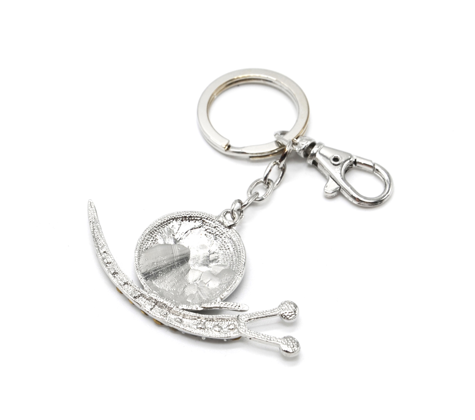 Porte-clés - anneau + mousqueton - 3.5cm de longueur, en métal argenté