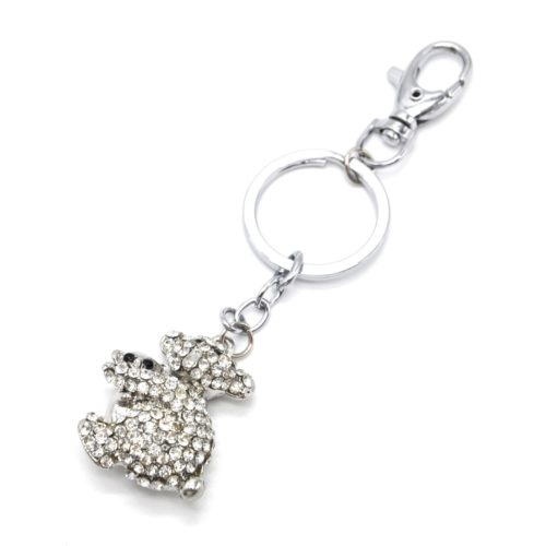 Porte-Cles-Bijou-de-Sac-Koala-avec-Bebe-Metal-Argente-et-Strass