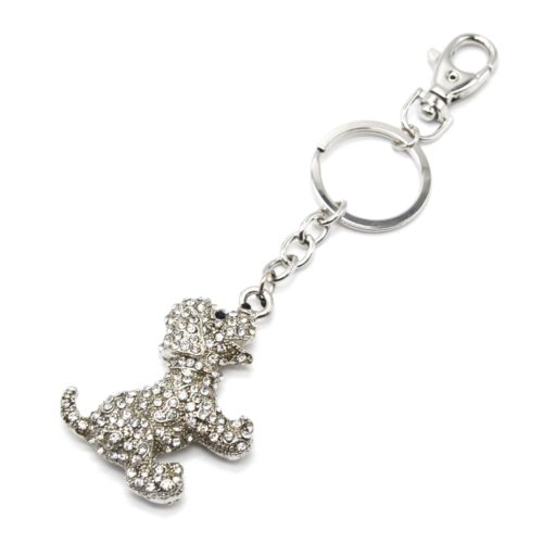 Porte-Cles-Bijou-de-Sac-Chien-Metal-Argente-et-Strass