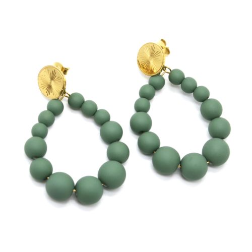 Boucles-dOreilles-Medaille-Acier-Dore-et-Goutte-Petites-Perles-Vert-Fonce-Mat