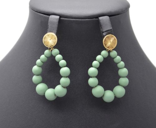 Boucles-dOreilles-Medaille-Acier-Dore-et-Goutte-Petites-Perles-Vert-Fonce-Mat