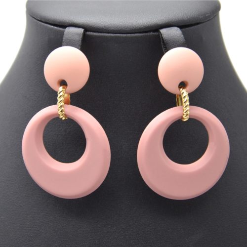 Boucles-dOreilles-Acier-Dore-Cercles-Bombe-et-Ajoure-Vieux-Rose