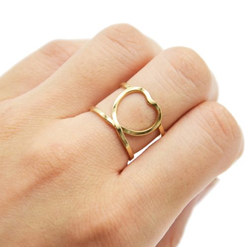 Bague-Large-avec-Coeur-Contour-Acier-Dore