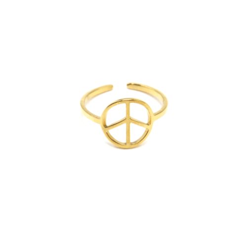 Bague-avec-Peace-Love-Contour-Acier-Dore