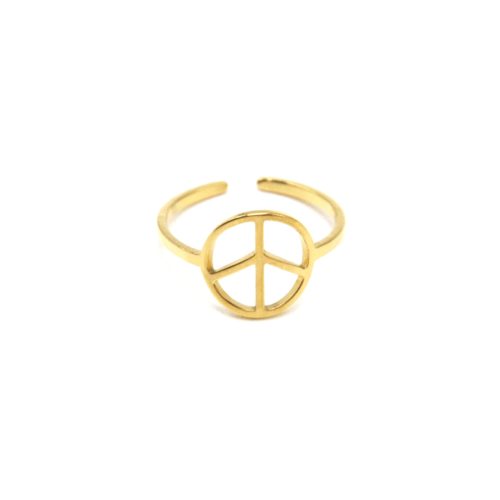 Bague-avec-Peace-Love-Contour-Acier-Dore