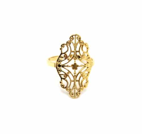 Bague-Medaille-Motif-Ajoure-Arabesques-et-Fleur-Acier-Dore