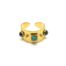 Bague-Large-Rayee-Acier-Dore-et-3-Pierres-Vertes