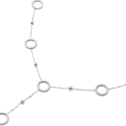 Collier-Chaine-Y-avec-Cercles-et-Billes-Acier-Argente