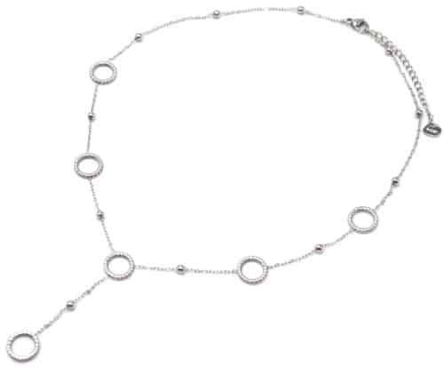 Collier-Chaine-Y-avec-Cercles-et-Billes-Acier-Argente