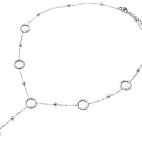 Collier-Chaine-Y-avec-Cercles-et-Billes-Acier-Argente