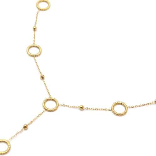 Collier-Chaine-Y-avec-Cercles-et-Billes-Acier-Dore