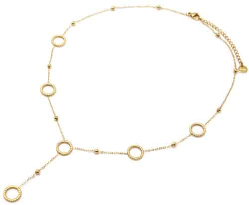 Collier-Chaine-Y-avec-Cercles-et-Billes-Acier-Dore