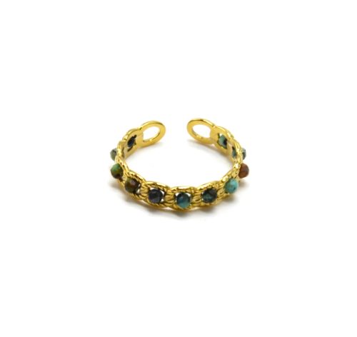 Bague-Anneau-Maillons-Acier-Doré-avec-Pierres-Vertes