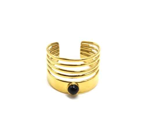 Bague-Multi-Annneaux-Fins-et-Large-Acier-Dore-avec-Pierre-Noire