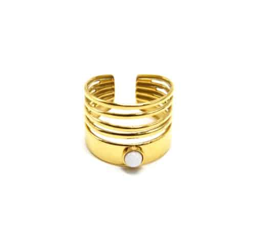 Bague-Multi-Annneaux-Fins-et-Large-Acier-Dore-avec-Pierre-Blanche