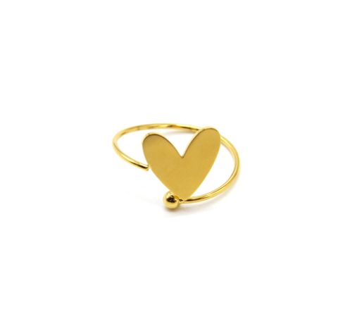 Bague-Anneau-avec-Coeur-et-Bille-Acier-Dore